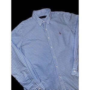 Ralph Lauren Blue Check Gingham Button Up Shirt Men's‎ XL Long Sleeve Preppy